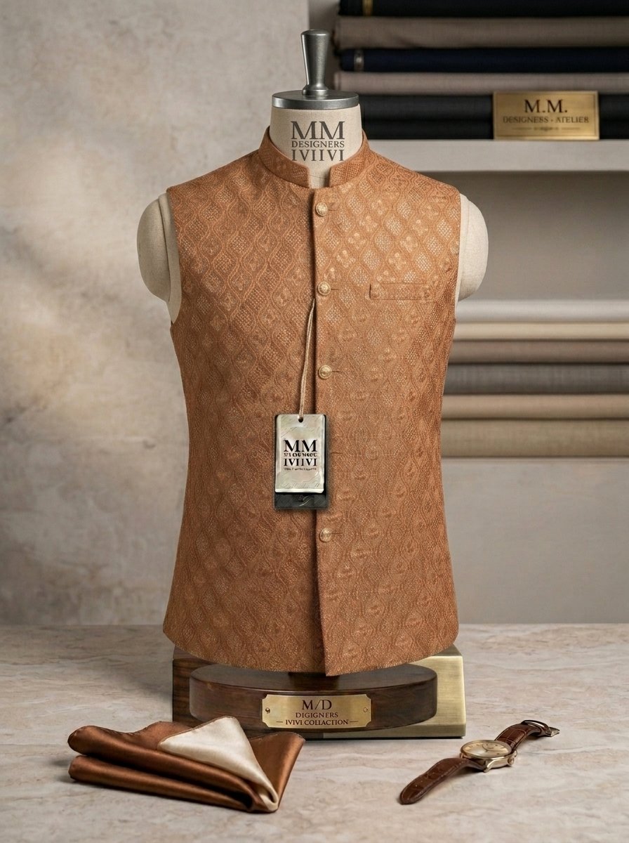 Orange Sequence Embroidered Waistcoat